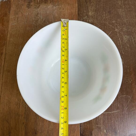 Vintage Federal Milk Glass Mixing Nesting Bowl Brown & Green Fall Leaves 9" - Picture 3 of 7